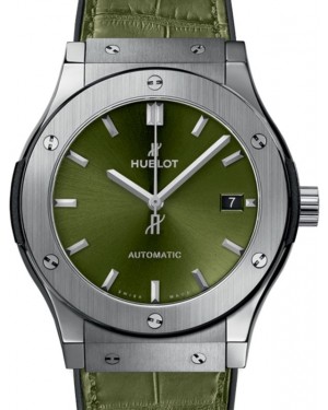 Hublot Classic Fusion 3-Hands Titanium 45mm Green Dial Rubber and Alligator Leather Straps 511.NX.8970.LR - BRAND NEW