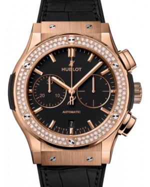 Hublot Classic Fusion Chronograph King Gold Diamonds 45mm Black Dial Rubber and Alligator Leather Straps 521.OX.1181.LR.1104 - BRAND NEW