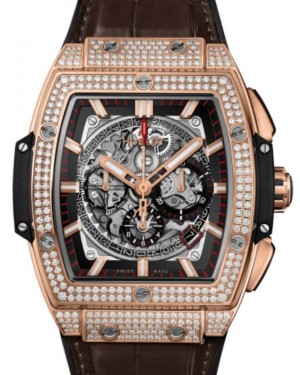 Hublot Shaped Spirit of Big Bang Chronograph King Gold Pave 45mm Sapphire Dial Rubber and Alligator Leather Straps 601.OX.0183.LR.1704 - BRAND NEW