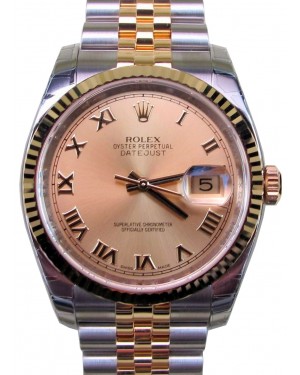 Rolex Datejust 36 116233-GLDRFJ Champagne Roman Fluted Yellow Gold Stainless Steel Jubilee