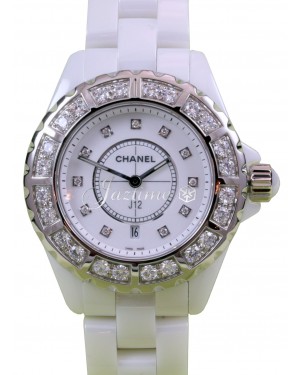 Chanel J12 H2429 Ladies Midsize 33mm Quartz White Ceramic Diamond - BRAND NEW