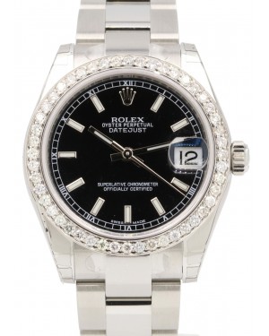 Rolex Datejust 31 Lady Steel Black Index Dial & Diamond (Custom) Bezel Oyster Bracelet 278240 (278384RBR)