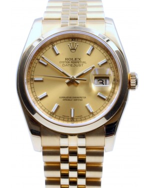 Rolex Datejust 116208 Men's 36mm Champagne Index Domed 18k Yellow Gold Jubliee - BRAND NEW