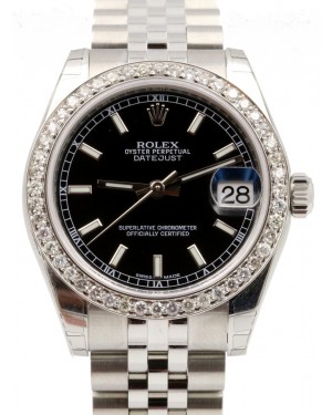 Rolex Datejust 31 Lady Midsize Stainless Steel Black Index Dial & Diamond Bezel Jubilee Bracelet 278240 - BRAND NEW