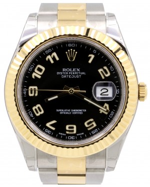 Rolex Datejust II 116333 Black Arabic Yellow Gold Stainless Steel Oyster Men's 41mm - BRAND NEW