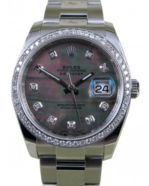  Rolex Datejust 36 White Gold/Steel Black Mother Of Peral Custom Diamond Dial & Bezel Oyster Bracelet 126200 (126284RBR)
