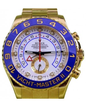 Rolex Yacht-Master II Yellow Gold White 44mm Dial Blue Hands Ceramic Blue Bezel 116688 - PRE-OWNED
