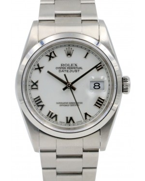 Rolex Datejust 16200 Men's 36mm White Roman Stainless Steel Oyster 