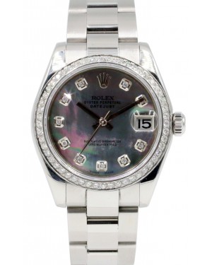 Rolex Datejust 31 Lady Midsize Stainless Steel Black Mother of Pearl Diamond Dial & Bezel Oyster Bracelet 278240 - BRAND NEW