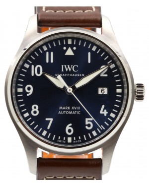 IWC Schaffhausen IW327004 Pilot's Watch Mark Xviii Edition Le Petit Prince Midnight Blue Arabic Stainless Steel Brown Leather 40mm Automatic