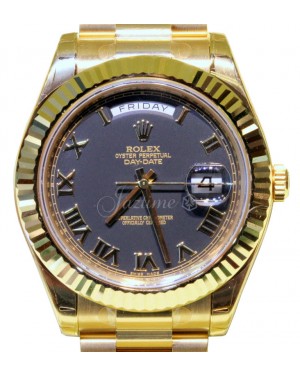 Rolex Day-Date II Yellow Gold 41mm Black Roman President Bracelet 218238