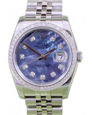 Rolex Datejust 36 White Gold/Steel Blue Mother of Pearl Custom Diamond Dial & Bezel Jubilee Bracelet 126200 (126284RBR) - BRAND NEW