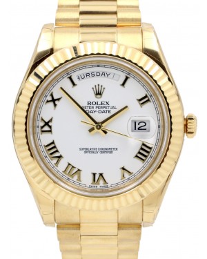 Rolex Day-Date II President Yellow Gold 41mm White Roman Dial 218238 - PRE-OWNED
