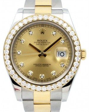 Rolex Datejust II 116333 Champagne Diamond Markers and Bezel 41mm Yellow Gold Stainless Steel
