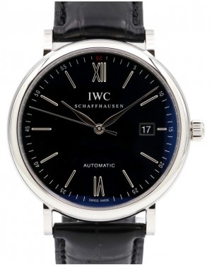 IWC Schaffhausen IW356502 Portofino Automatic Black Index Stainless Steel Black Leather 40mm BOX PAPERS