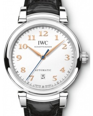 IWC Schaffhausen Da Vinci Automatic IW356601 Silver Arabic Stainless Steel Black Leather 40mm BRAND NEW