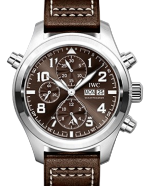 IWC Schaffhausen IW371808 Pilot's Watch Double Chronograph Edition “Antoine De Saint Exupéry” Tobacco Brown Arabic Stainless Steel Brown Leather Chronograph 44mm Automatic