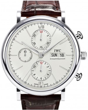 IWC Schaffhausen IW391007 Portofino Chronograph Silver Plated Index Stainless Steel Brown Leather 42mm Automatic