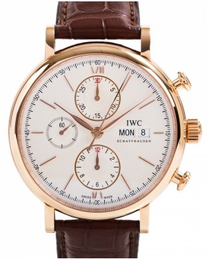IWC Schaffhausen IW391020 Portofino Chronograph Silver Plated Index Rose Gold Brown Leather 42mm Automatic