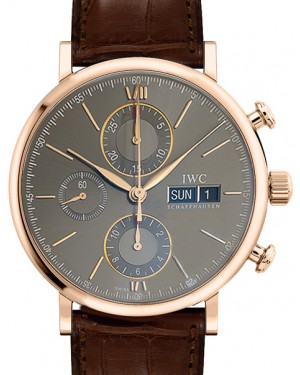 IWC Schaffhausen IW391021 Portofino Chronograph Slate Index Red Gold Brown Leather 42mm Automatic