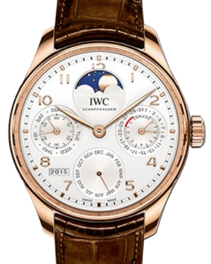 IWC Schaffhausen IW503302 Portugieser Perpetual Calendar Silver Plated Arabic Red Gold Brown Leather 44.2mm Automatic
