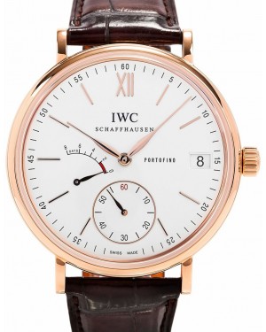 IWC Schaffhausen IW510107 Portofino Hand-Wound Eight Days Silver Plated Index Red Gold Brown Leather 45mm Manual