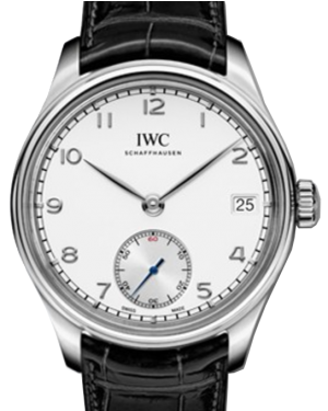 IWC Schaffhausen IW510203 Portugieser Hand-Wound Eight Days Silver Plated Arabic Stainless Steel Black Leather 43mm Manual