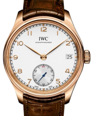IWC Schaffhausen IW510204 Portugieser Hand-Wound Eight Days Silver Plated Arabic Red Gold Brown Leather 43mm Manual