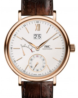IWC Schaffhausen IW516102 Portofino Hand-Wound Big Date Silver Plated Index Red Gold Brown Leather 45mm Manual