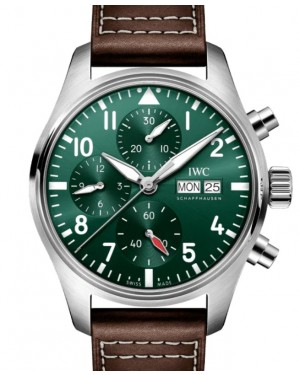IWC Pilot's Watch Chronograph 41 Stainless Steel Green Dial Leather Strap IW388103