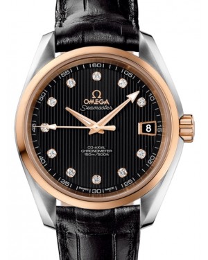 Omega Seamaster Aqua Terra 150M Omega Co-Axial 38.5mm Stainless Steel Red Gold Black Dial Diamond Set Index Alligator Leather Strap 231.23.39.21.51.001 - BRAND NEW