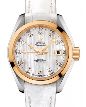 Omega Seamaster Aqua Terra 150M Co-Axial Chronometer 30mm Stainless Steel Yellow Gold White Mother of Pearl Dial Diamond Set Index Alligator Leather Strap 231.23.30.20.55.002 - BRAND NEW