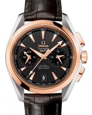Omega Seamaster Aqua Terra 150M Co-Axial Chronometer GMT Chronograph 43mm Stainless Steel Red Gold Grey Dial Alligator Leather Strap 231.23.43.52.06.001 - BRAND NEW