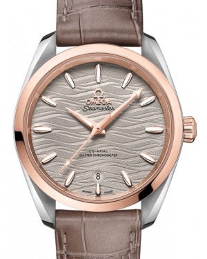 Omega Seamaster Aqua Terra 150M Co-Axial Master Chronometer Ladies 38mm Stainless Steel Sedna Gold Bezel Grey Dial Alligator Leather Strap 220.23.38.20.06.001 - BRAND NEW