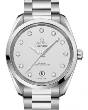 Omega Seamaster Aqua Terra 150M Co-Axial Master Chronometer Ladies 38mm Stainless Steel Silver Dial Dimond Set Index Steel Bracelet 220.10.38.20.52.001 - BRAND NEW