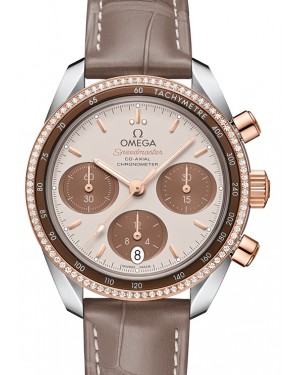 Omega Speedmaster 38 Co‑Axial Chronograph Stainless Steel/Sedna Gold Brown Dial & Gold Diamond Bezel Leather Strap 324.28.38.50.02.002 - BRAND NEW