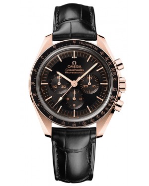 Omega Speedmaster Moonwatch Professional Chronograph 42mm Sedna Gold Black Dial Leather Strap 310.63.42.50.01.001