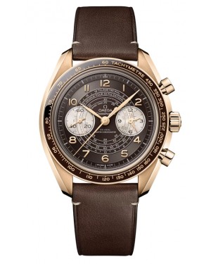 Omega Speedmaster Two Counters Chronoscope Chronograph 43mm Bronze Gold Brown Dial Leather Strap 329.92.43.51.10.001