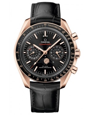 Omega Speedmaster Two Counters Moonphase 44.25mm Sedna Gold Black Dial Leather Strap 304.63.44.52.01.001