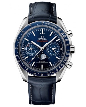 Omega Speedmaster Two Counters Moonphase 44.25mm Steel Blue Dial Leather Strap 304.33.44.52.03.001