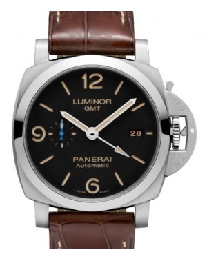 Panerai Luminor GMT Stainless Steel 44mm Black Dial Alligator Leather Strap PAM01320 - BRAND NEW