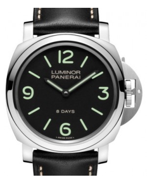 Panerai Luminor Base 8 Days Stainless Steel 44mm Black Dial Leather Strap PAM00560 - BRAND NEW