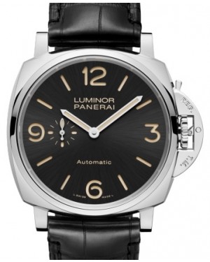 Panerai Luminor Due Stainless Steel 45mm Black Dial Alligator Leather Strap PAM00674 - BRAND NEW