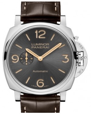 Panerai Luminor Due Stainless Steel 45mm Black Dial Alligator Leather Strap PAM00739 - BRAND NEW