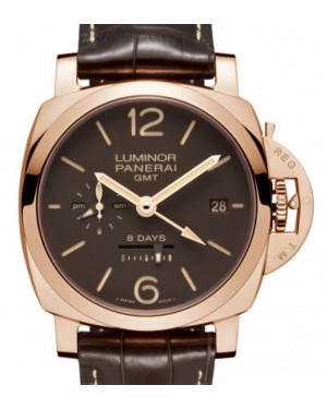 Panerai Luminor 8 Days GMT Gold with Copper 44mm Brown Dial Alligator Leather Strap PAM00576 - BRAND NEW