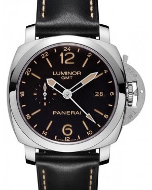 Panerai Luminor GMT Stainless Steel 44mm Black Dial Black Leather Strap PAM531 - BRAND NEW