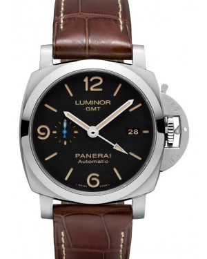 Panerai Luminor GMT Stainless Steel 44mm Black Dial Alligator Leather Strap PAM 1320 - BRAND NEW