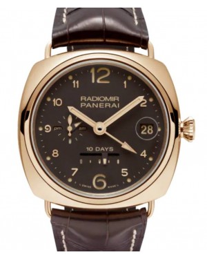 Panerai Radiomir 10 Days GMT Automatic Oro Rosso Red Gold 45mm Brown Dial Alligator Leather Strap PAM00497 - BRAND NEW