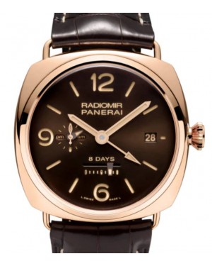 Panerai Radiomir 8 Days GMT Oro Rosso Red Gold 45mm Brown Dial Alligator Leather Strap PAM00395 - BRAND NEW