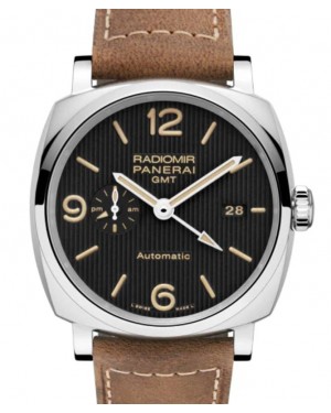 Panerai Radiomir GMT Stainless Steel 45mm Black Dial Leather Strap PAM00657 - BRAND NEW